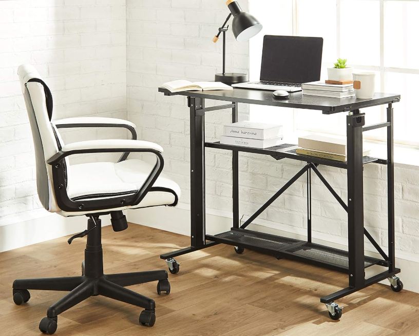 amazon basics bureau d’ordinateur assis debout pliable et hauteur réglable, position ouverte